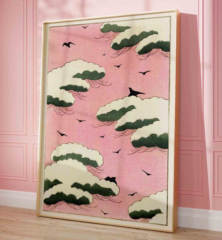 Stunning clouds against a pink sky in PINK SKY BY WATANABE SEITEI (1893-1896), JAPANESE PAINTINGS. Perfect for art lovers.