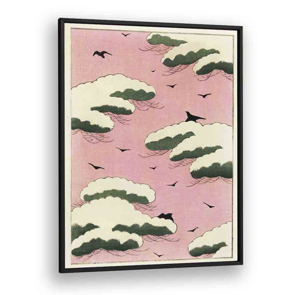 PINK SKY BY WATANABE SEITEI (1893-1896), JAPANESE PAINTINGS showcases serene pink clouds and birds in flight.