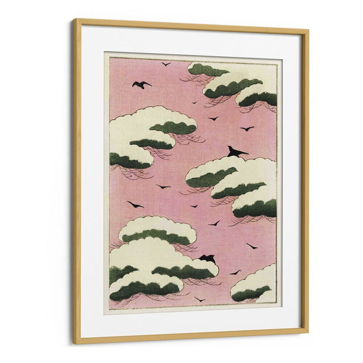 Stunning PINK SKY BY WATANABE SEITEI (1893-1896), JAPANESE PAINTINGS capturing serene clouds and birds in flight.