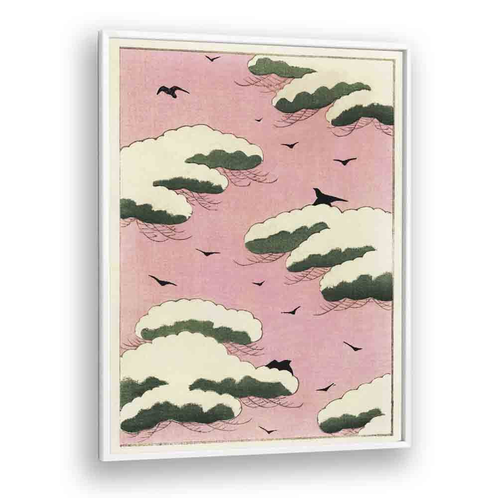 Delicate clouds and birds in a soft pink sky, featuring PINK SKY BY WATANABE SEITEI (1893-1896), JAPANESE PAINTINGS.