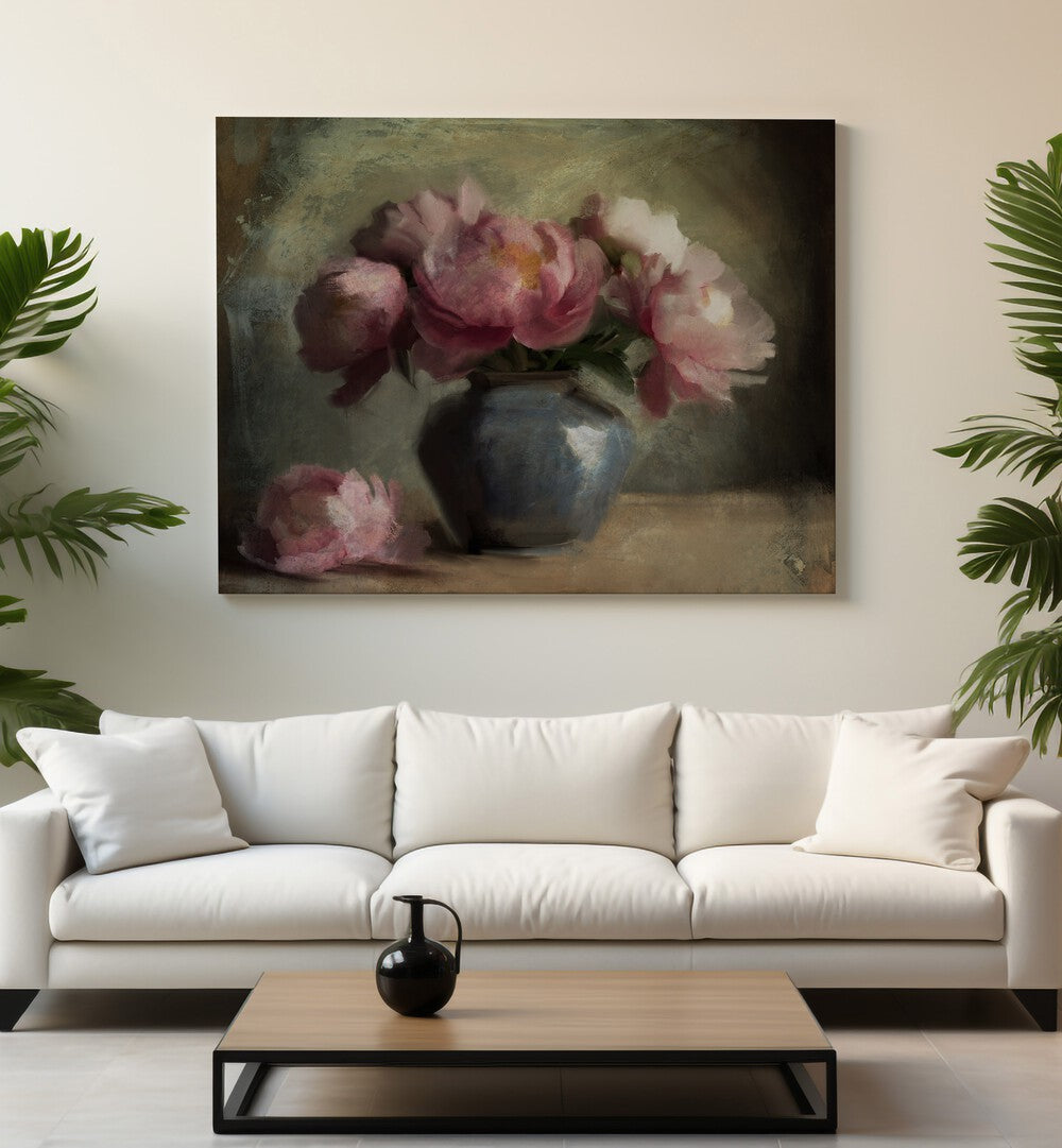 Delicate PIVOINES EN ROSE, FLORAL FLOWER PAINTINGS showcasing vibrant peonies, perfect for enhancing any living space.