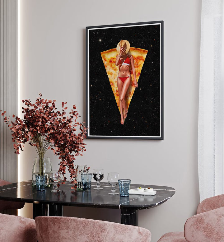 Unique PIZZA SUN TAN, SURREAL ART PRINTS featuring a striking cosmic design by Vertigo Artography for your art collection.