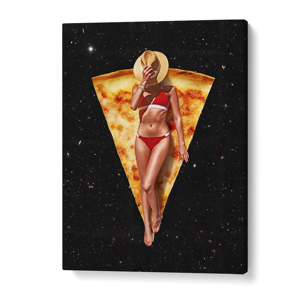 Pizza Sun Tan, Surreal Art Prints by Vertigo Artography, featuring a unique blend of pizza and summer vibes.