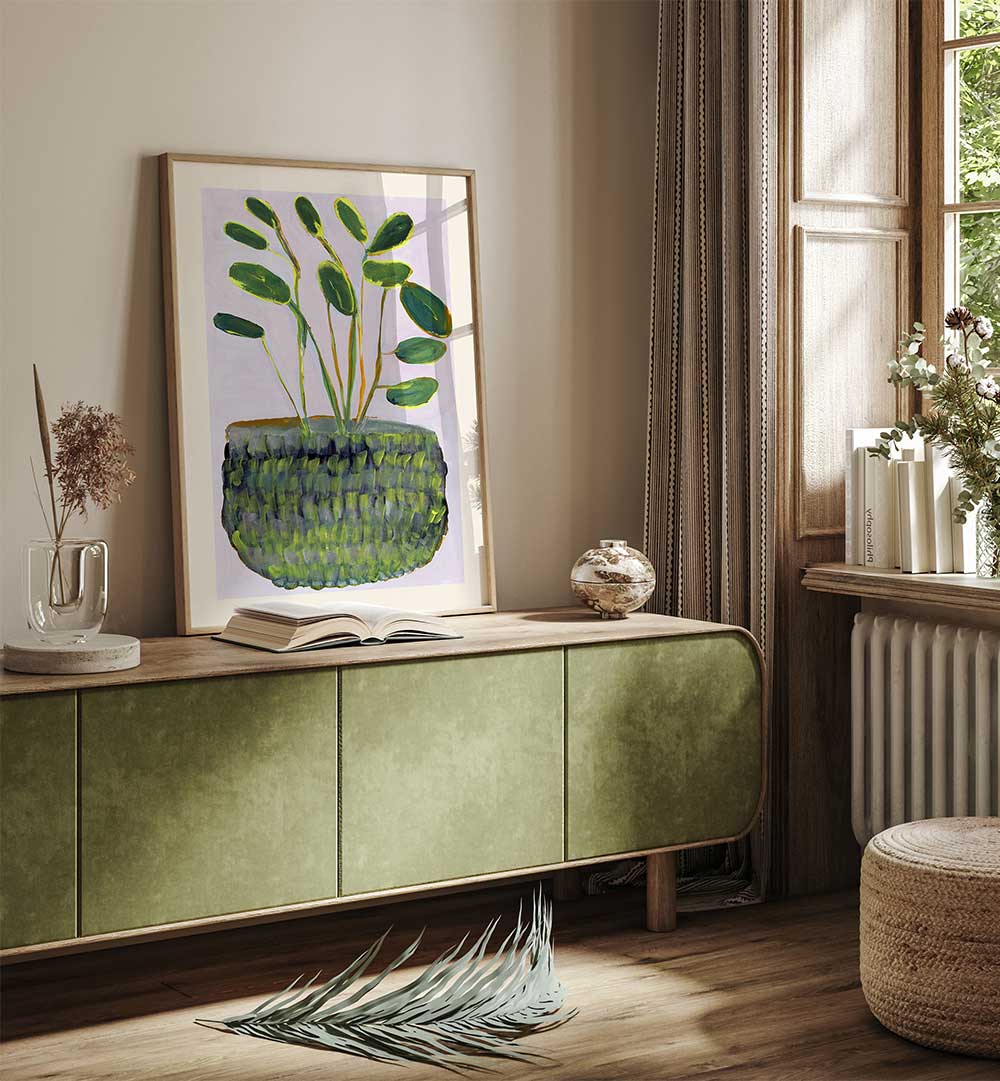 Stylish interior featuring PLANT I, FLORAL FLOWER PAINTINGS, adding a vibrant touch of nature to any space.