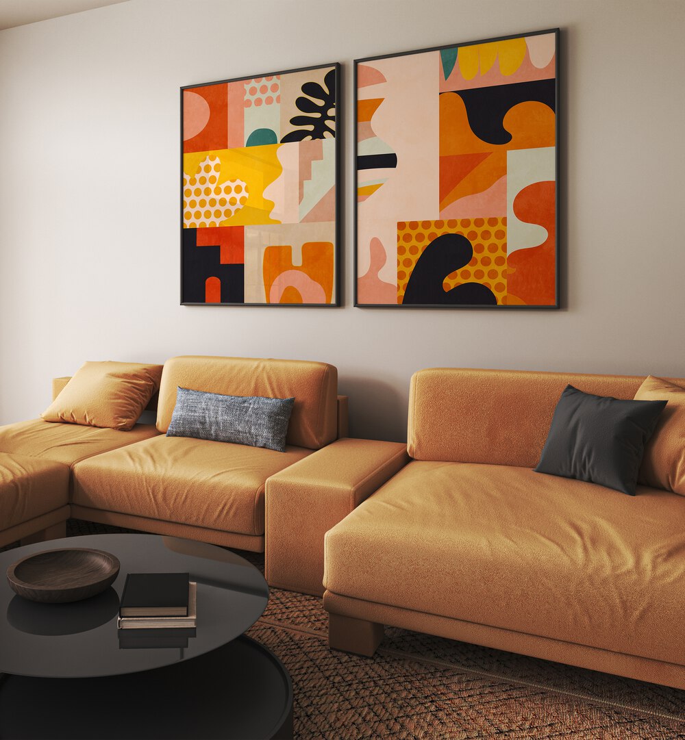 Brighten your space with the PLAYING AROUND SHAPES SET, SET OF 2 PAINTINGS, vibrant artworks that inspire joy.