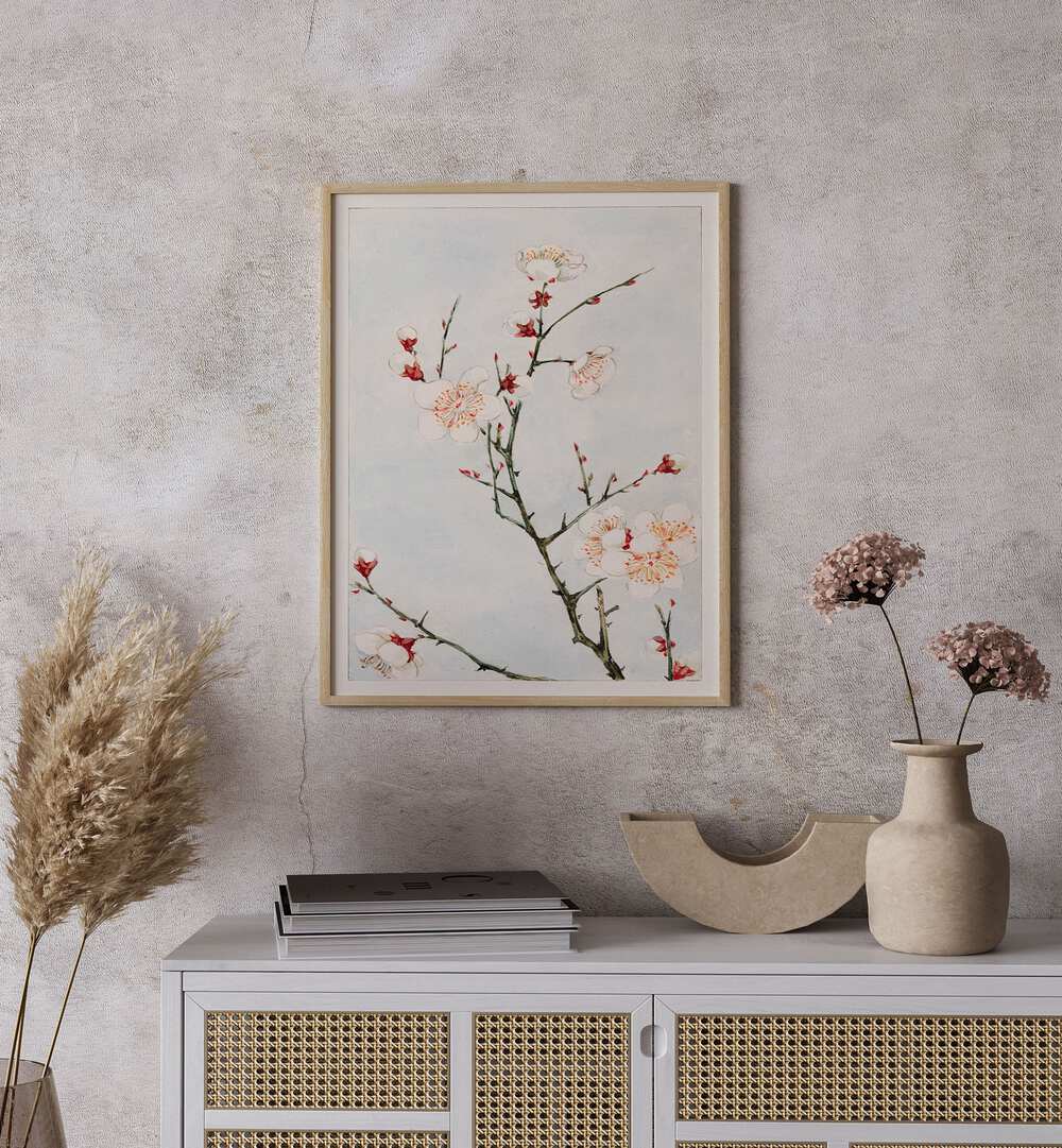 Elegant PLUM BRANCHES WITH BLOSSOMS, JAPANESE PAINTINGS artwork enhancing modern interiors with spring beauty.