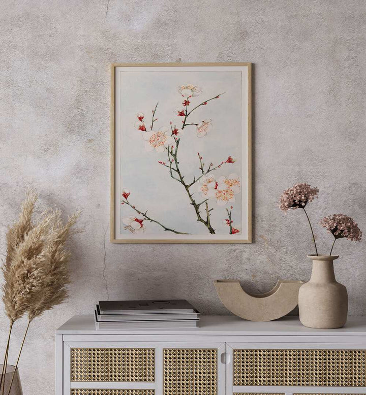 Elegant PLUM BRANCHES WITH BLOSSOMS, JAPANESE PAINTINGS artwork enhancing modern interiors with spring beauty.