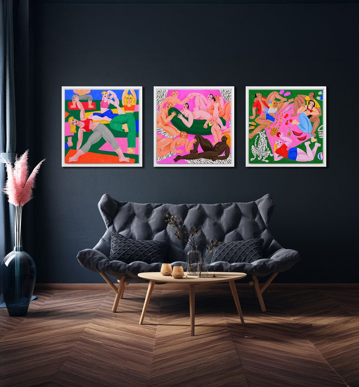 Bright and colorful POETIC MOVEMENTS SET, SET OF 3 PAINTINGS, perfect for modern home decor. Transform your space!
