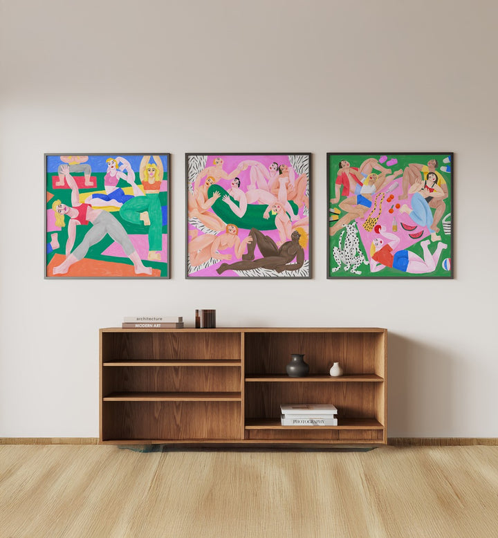 Bright and colorful POETIC MOVEMENTS SET, SET OF 3 PAINTINGS enhancing modern home decor with vibrant artwork.