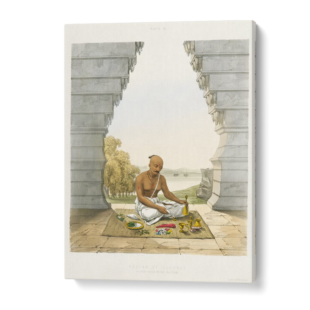 Pooja of Vishnoo, Indian Art Paintings showcases a serene scene of traditional spirituality and cultural heritage.