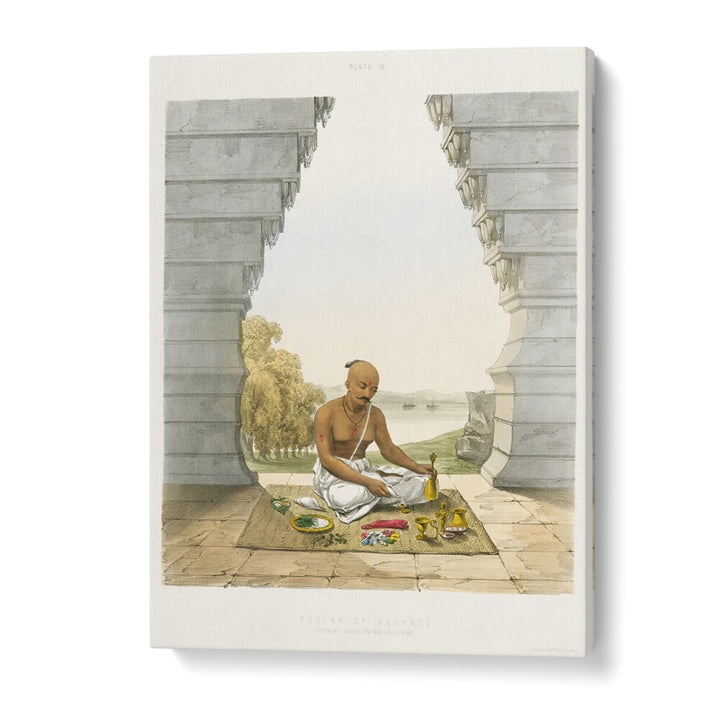 Pooja of Vishnoo, Indian Art Paintings showcases a serene scene of traditional spirituality and cultural heritage.