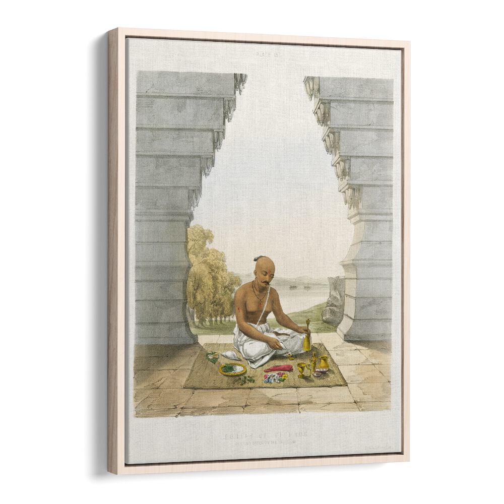 Pooja of Vishnoo, Indian Art Paintings, showcasing spiritual traditions in an elegant floater frame.