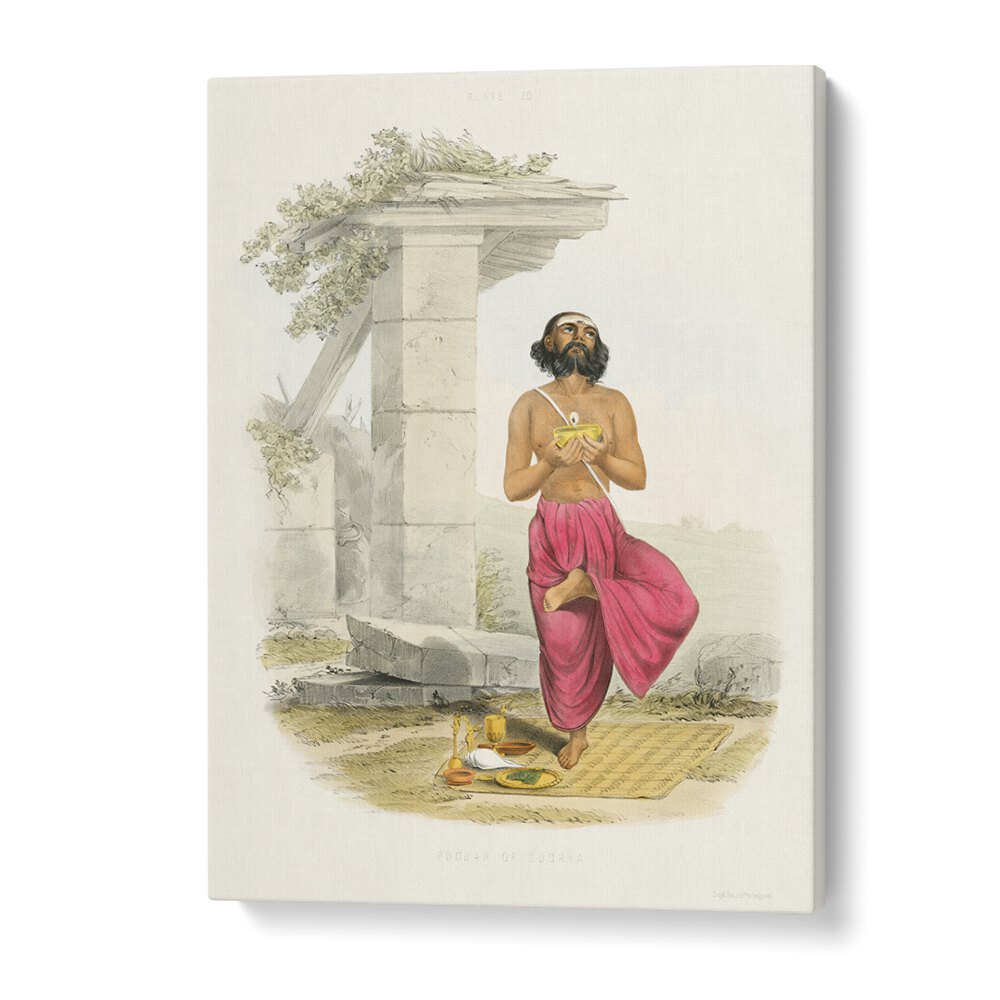 Captivating POOJA TO SOORYA (SUN) , INDIAN ART PAINTINGS showcasing devotion and artistry, perfect for spiritual ambiance.