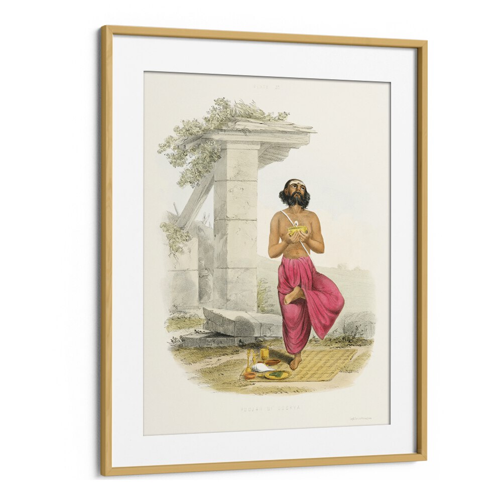 Exquisite POOJA TO SOORYA (SUN) INDIAN ART PAINTINGS, showcasing devotion and artistry in a beautiful oak frame.