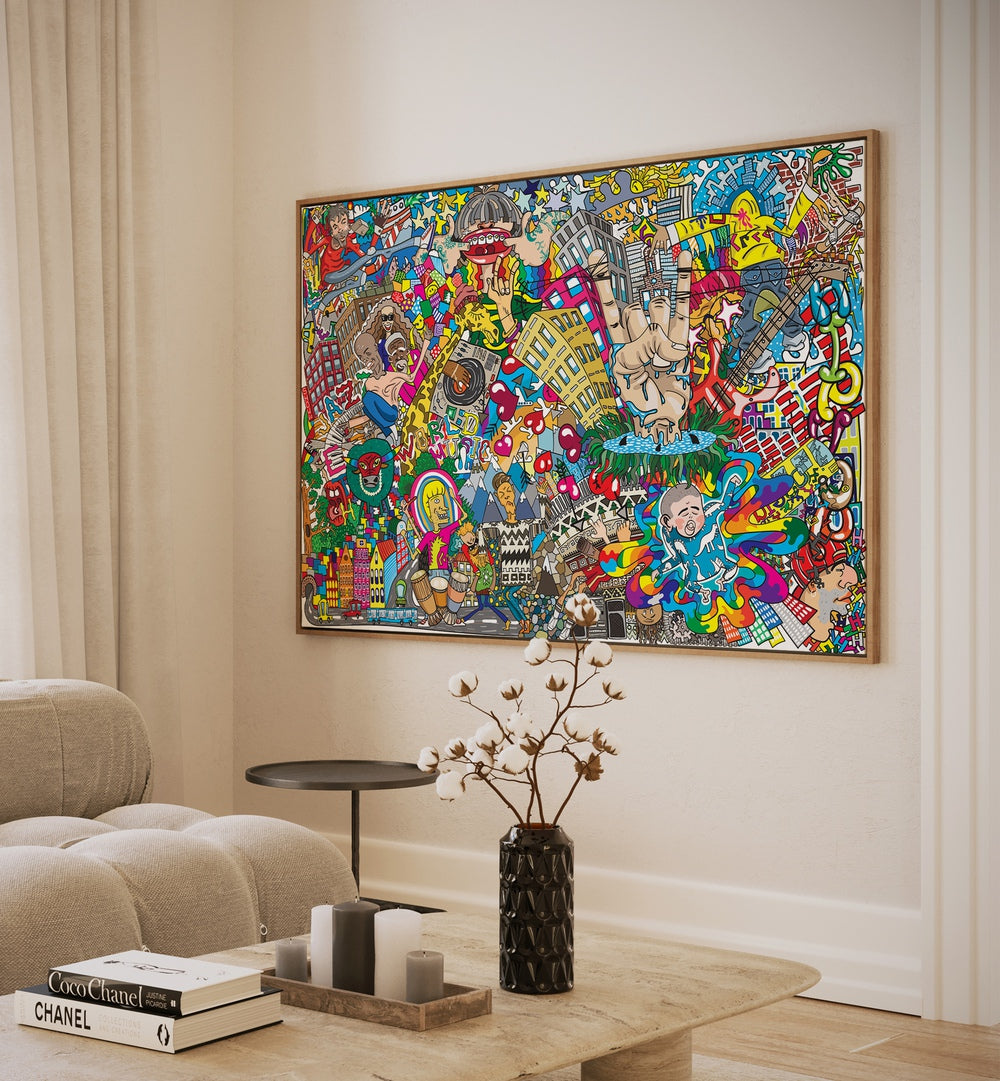 Vibrant POP ART DOODLE SET, DOODLE ART PAINTINGS adding creativity to your decor, perfect for art enthusiasts.