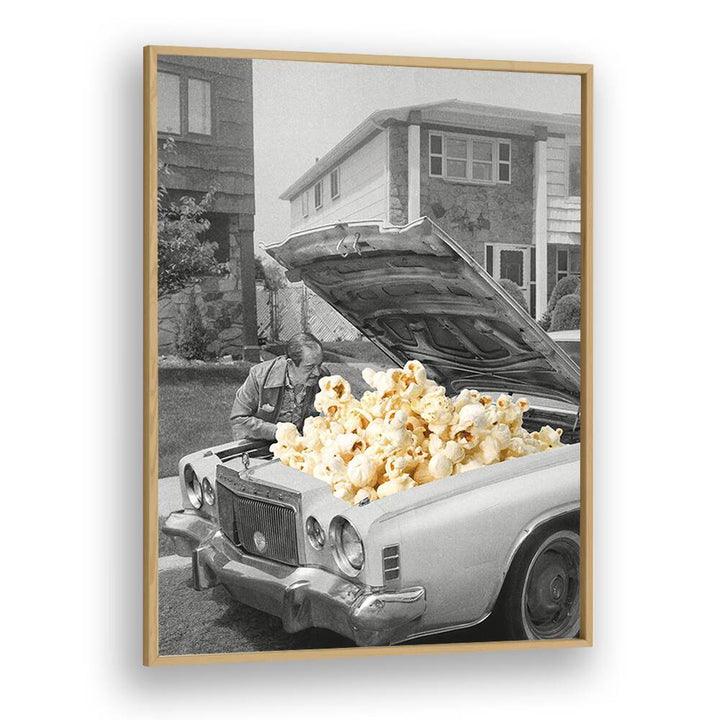 Surreal art prints featuring "Pop The Hood - Popcorn Car" by Vertigo Artography, blending whimsy and imagination.