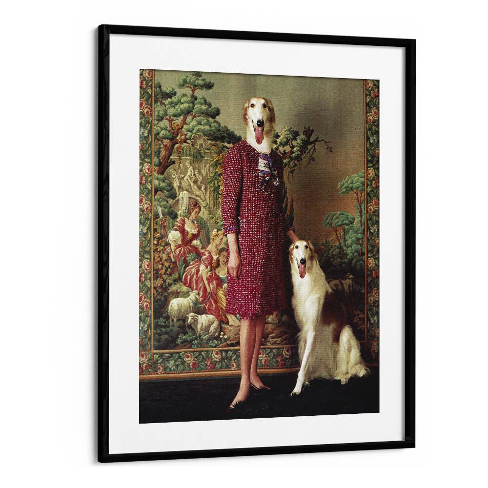 Captivating PORTRAIT - SALUKI SURREAL PAINTING, SURREAL ART by Vertigo Artography in a stylish black frame.