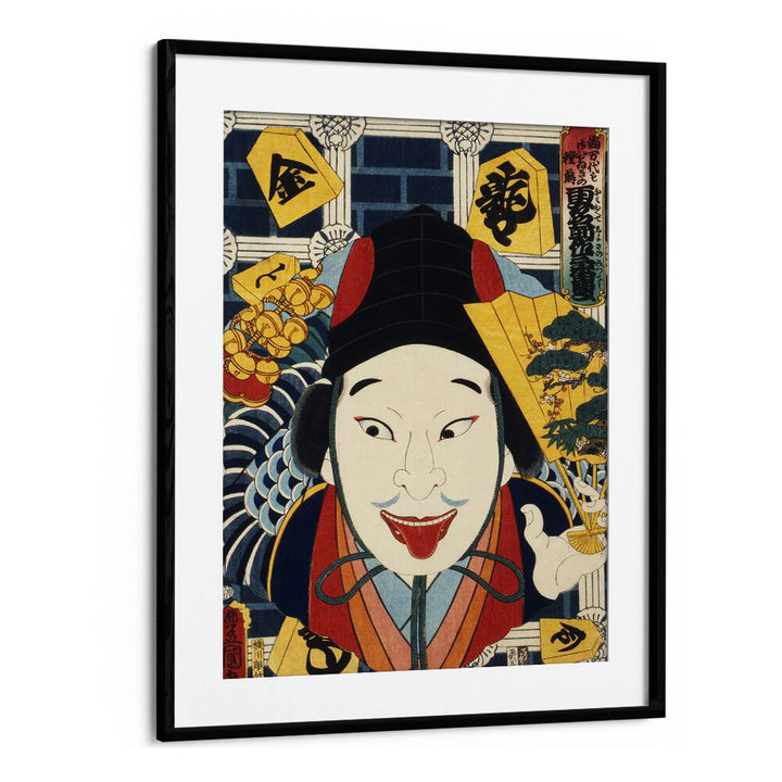 Vibrant portrayal from "PORTRAITS OF AN ACTOR BY TOYOHARA KUNICHIKA (1835-1900), JAPANESE PAINTINGS" in a black frame.