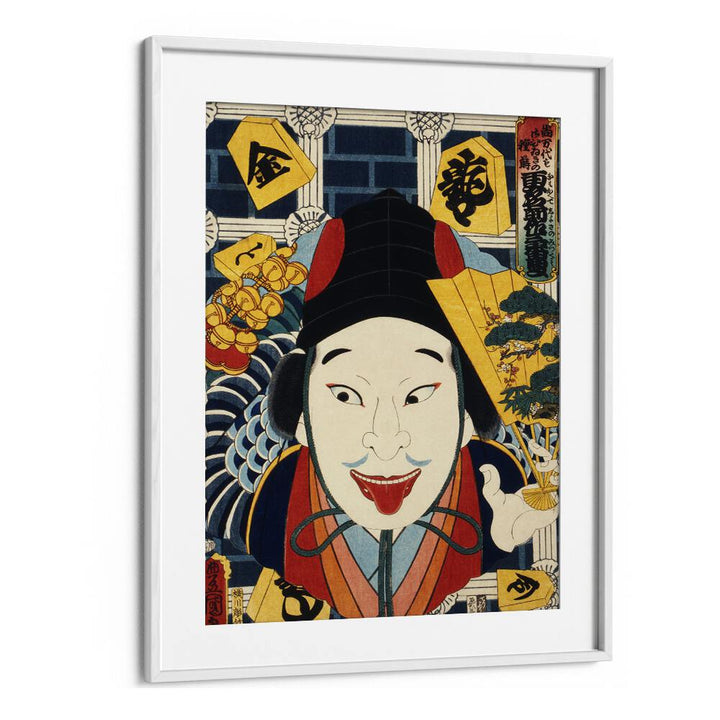 Vibrant portrayal from "PORTRAITS OF AN ACTOR BY TOYOHARA KUNICHIKA (1835-1900), JAPANESE PAINTINGS" in elegant frame.