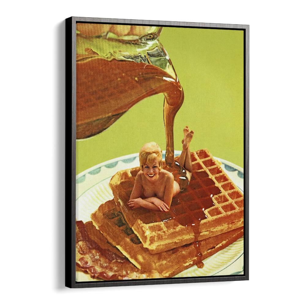 Surreal art print "POUR SOME SYRUP ON ME" by Vertigo Artography, featuring whimsical waffles and syrup.