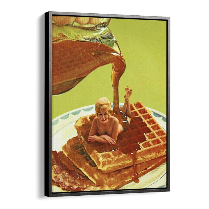 Surreal art print "POUR SOME SYRUP ON ME" by Vertigo Artography, featuring whimsical waffles and syrup.