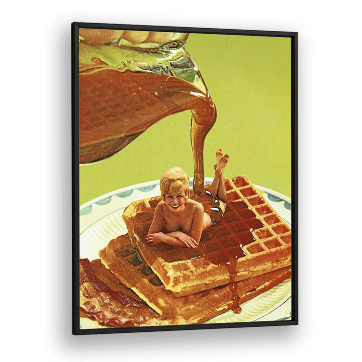 Surreal art print "POUR SOME SYRUP ON ME" by Vertigo Artography, showcasing playful imagery with waffles and syrup.