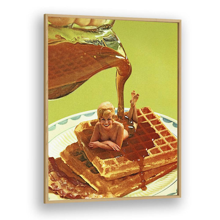 Surreal art print "POUR SOME SYRUP ON ME" by Vertigo Artography features whimsical waffle scene, perfect for any space.