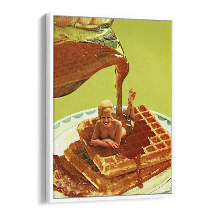 Surreal art print "POUR SOME SYRUP ON ME" by Vertigo Artography, featuring a whimsical scene with waffles and syrup.