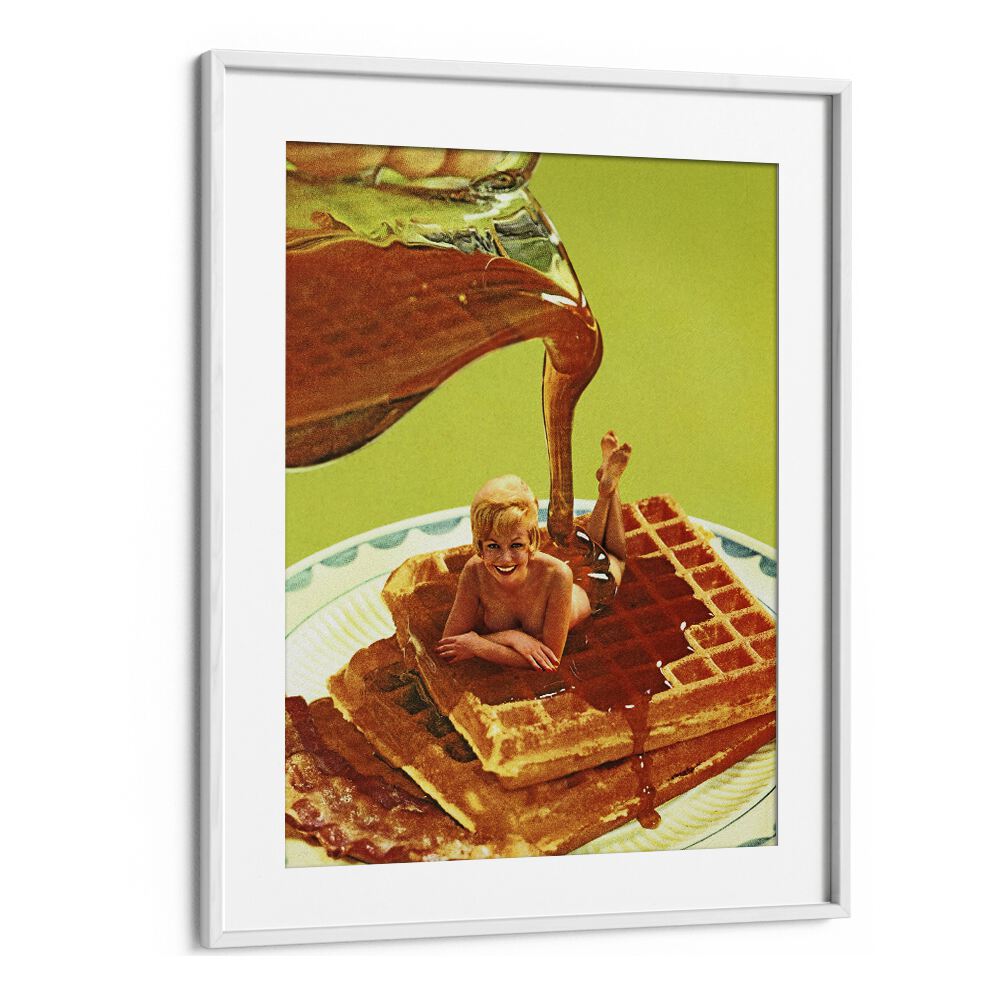Surreal art print "POUR SOME SYRUP ON ME" by Vertigo Artography, featuring a playful scene with waffles and syrup.