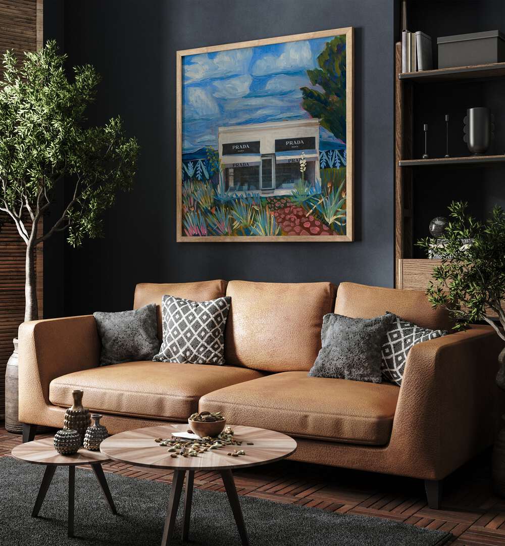 PRADA GARDEN, FASHION POSTERS elegantly displayed in a stylish living room, enhancing the sophisticated decor.