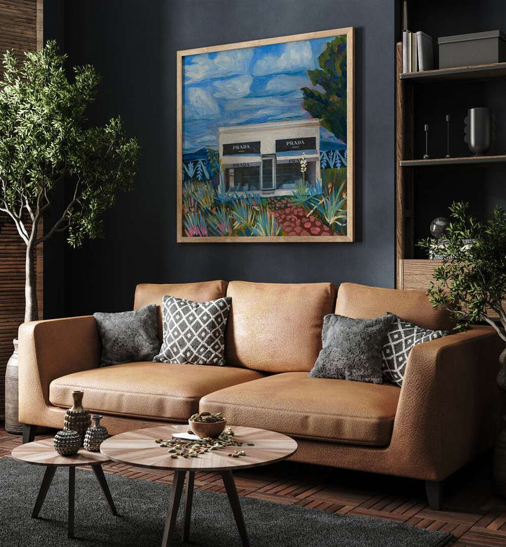 PRADA GARDEN, FASHION POSTERS elegantly displayed in a stylish living room, enhancing the sophisticated decor.