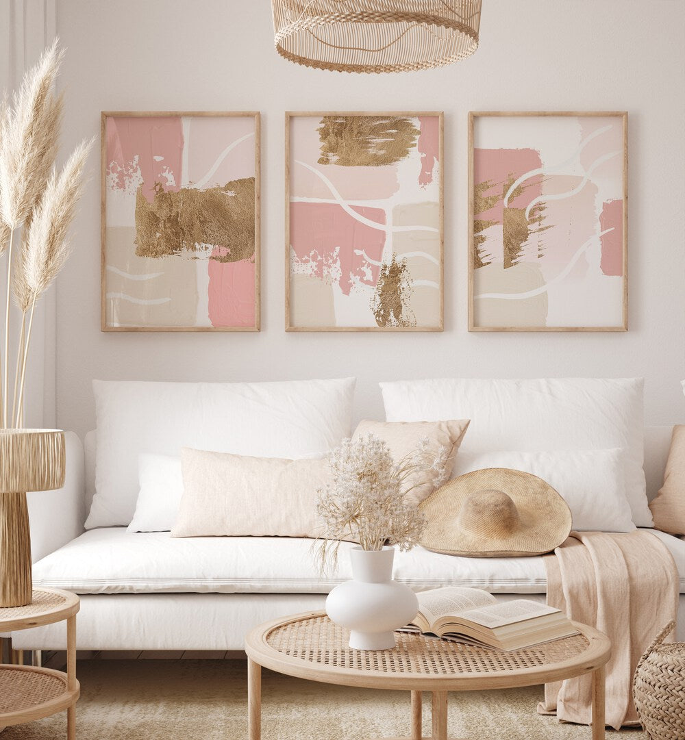 Enhance your decor with the PRIDE OF PINK SET, SET OF 3 PAINTINGS—elegant and vibrant art for any room.