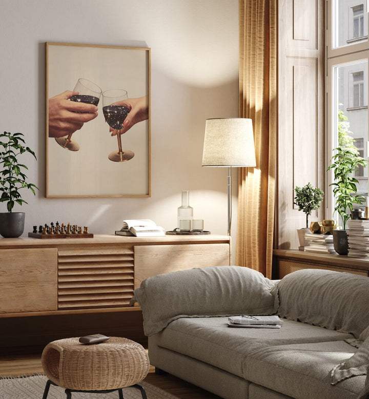 Elevate your decor with PRIMORDIAL WINE, SURREAL ART PRINTS by Vertigo Artography in a stylish living space.