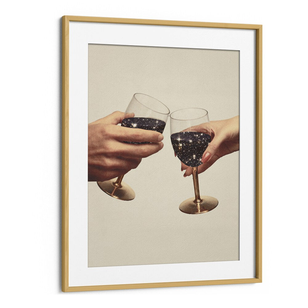 Celebrate creativity with PRIMORDIAL WINE, SURREAL ART PRINTS, featuring cosmic toast in a stunning oak frame.