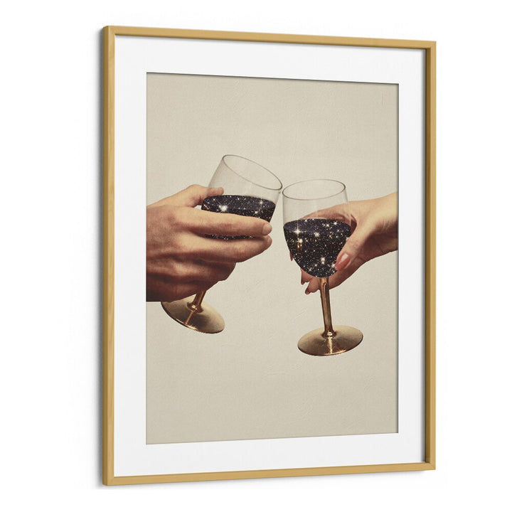 Celebrate creativity with PRIMORDIAL WINE, SURREAL ART PRINTS, featuring cosmic toast in a stunning oak frame.