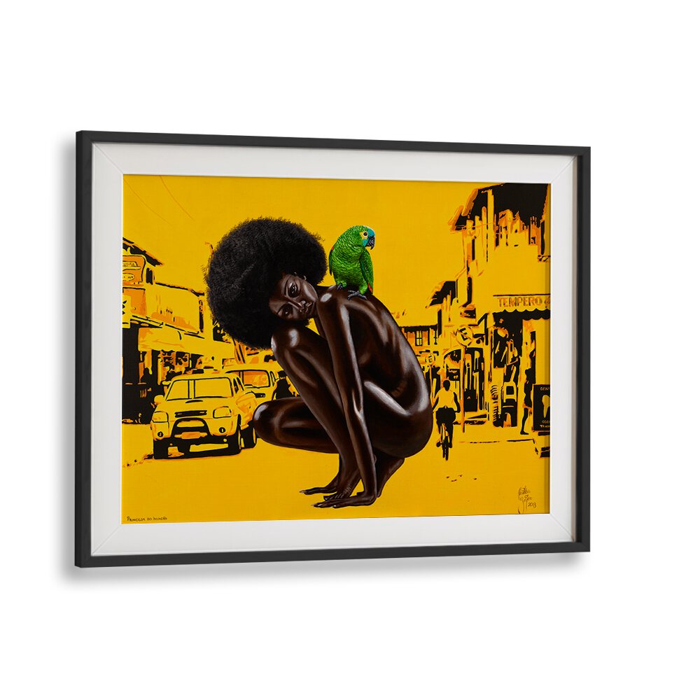 Vibrant PRINCESA DO INVASAO, AFRICAN ART PAINTINGS by Christian Beijer, showcasing rich culture in a striking frame.