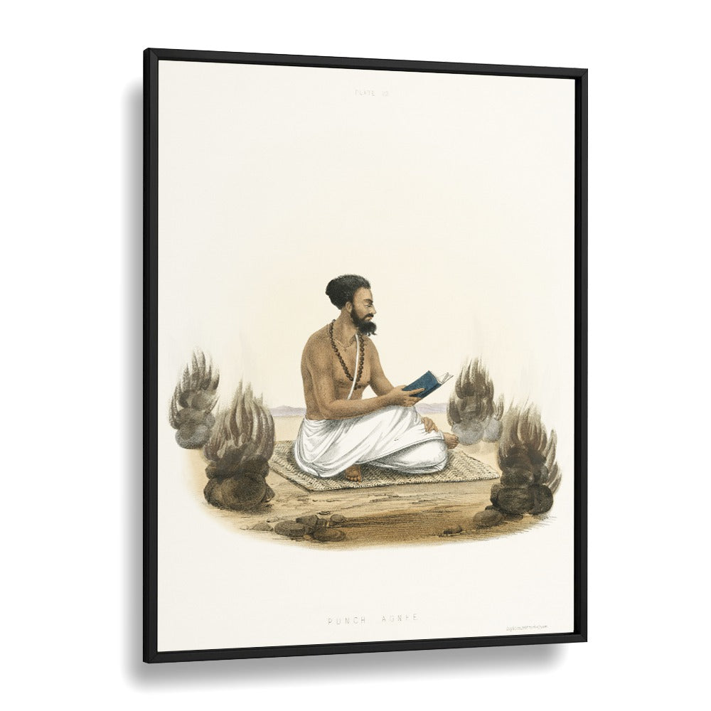 Punch Agnee, Indian Art Paintings showcase spiritual devotion with a seated figure in a black frame, enhancing cultural heritage.