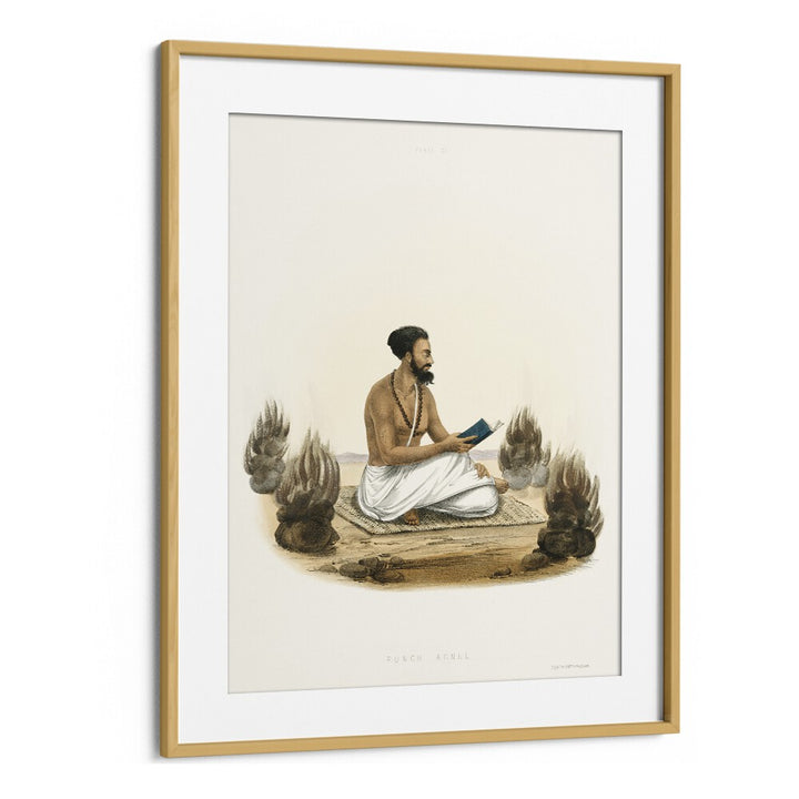 Punch Agnee Indian art painting featuring a seated figure in spiritual contemplation, framed beautifully for decor.