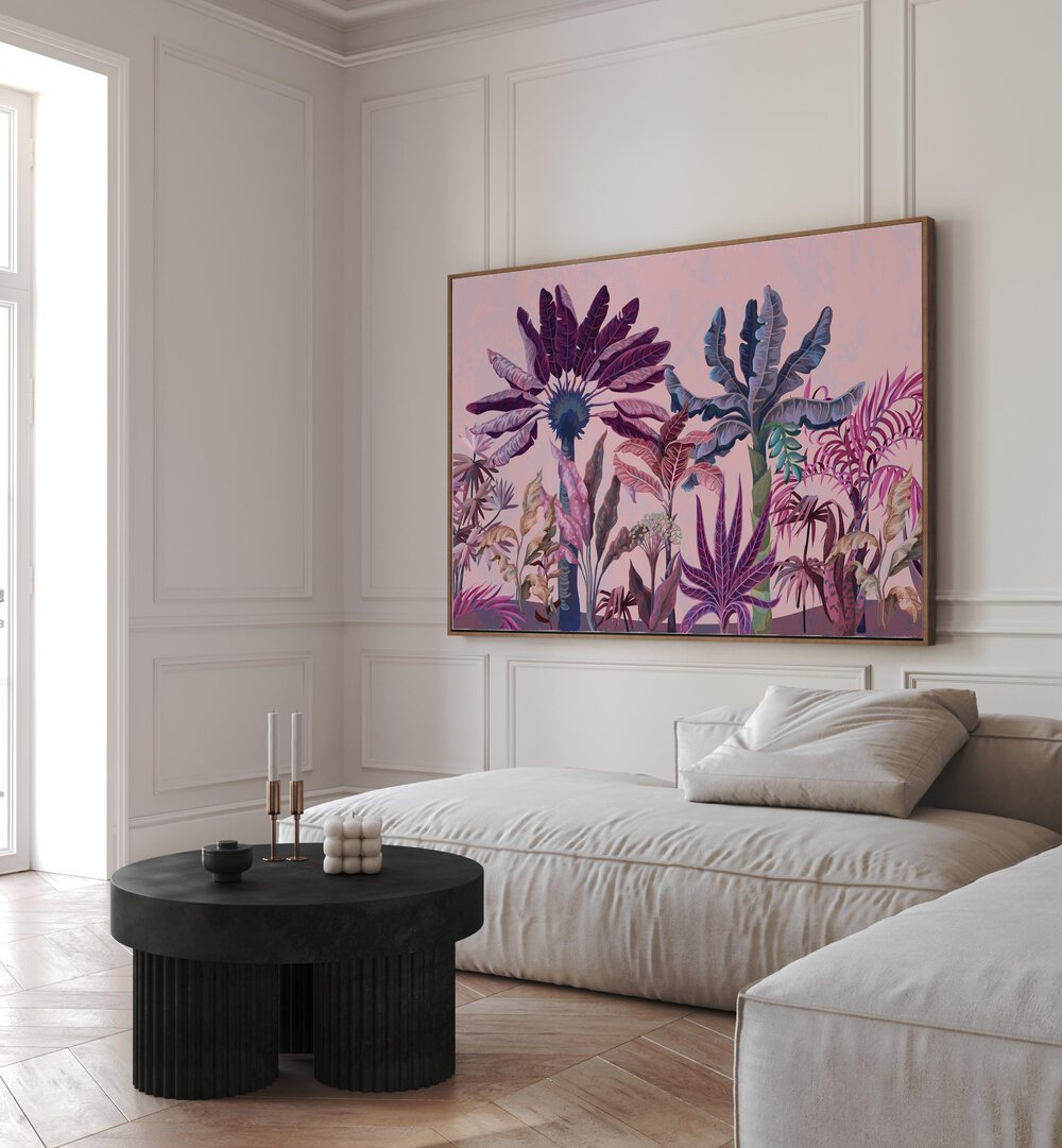 Vibrant PURPLE JUNGLE, FLORAL FLOWER PAINTINGS bringing nature's allure into your home decor. Perfect for any space!