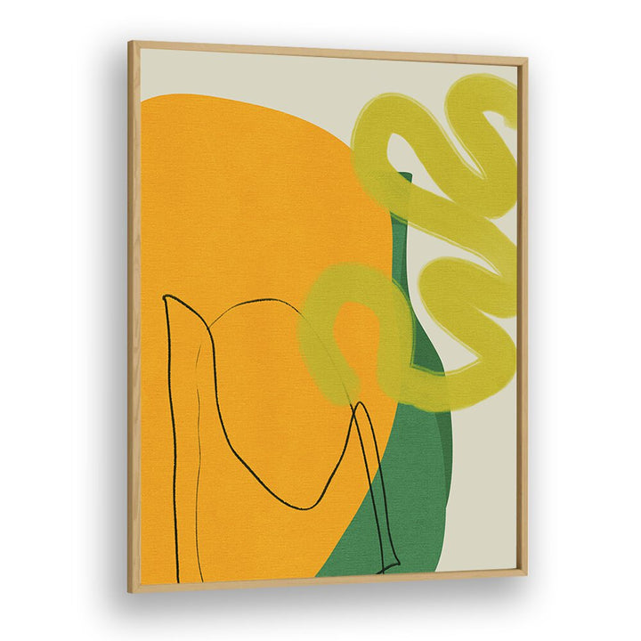 Colorful abstract artwork titled "PAINTED LINES X KOPIE, ABSTRACT PAINTINGS" by Ana Rut Bre in a sleek oak frame.