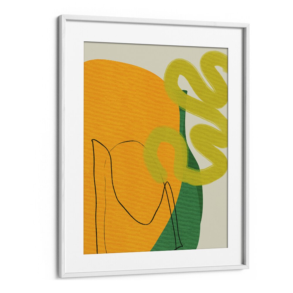 Colorful abstract art from PAINTED LINES X KOPIE, featuring vibrant shapes by Ana Rut Bre in a sleek white frame.
