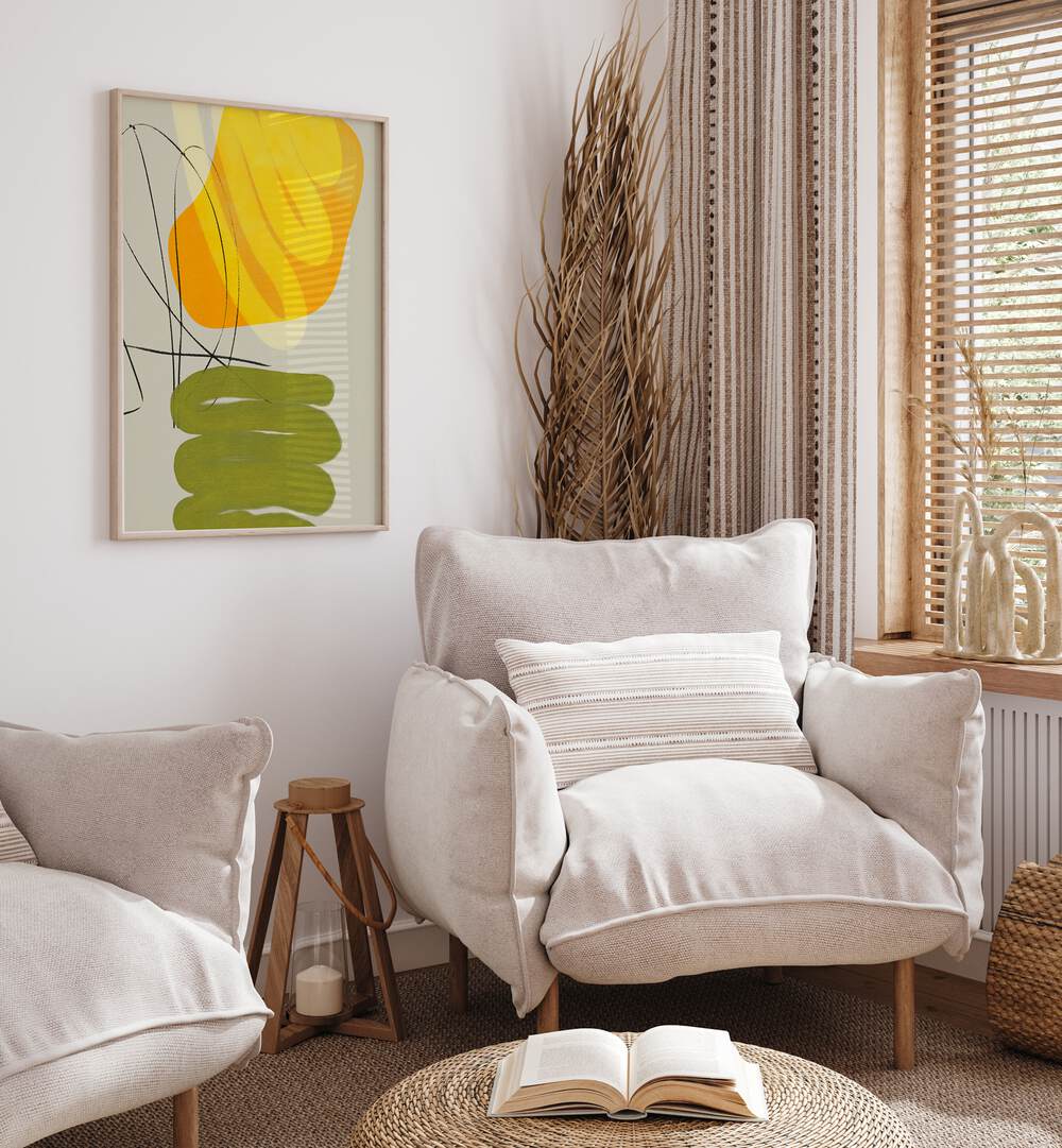 Modern interior featuring PAINTED LINES XI KOPIE, ABSTRACT PAINTINGS by Ana Rut Bre, adding elegance to the space.