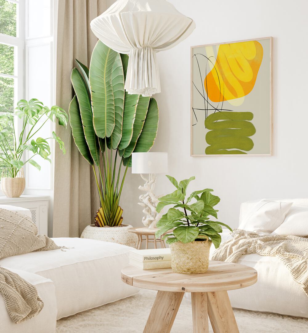 Elegant interior featuring PAINTED LINES XI KOPIE, ABSTRACT PAINTINGS by Ana Rut Bre, enhancing modern decor beautifully.