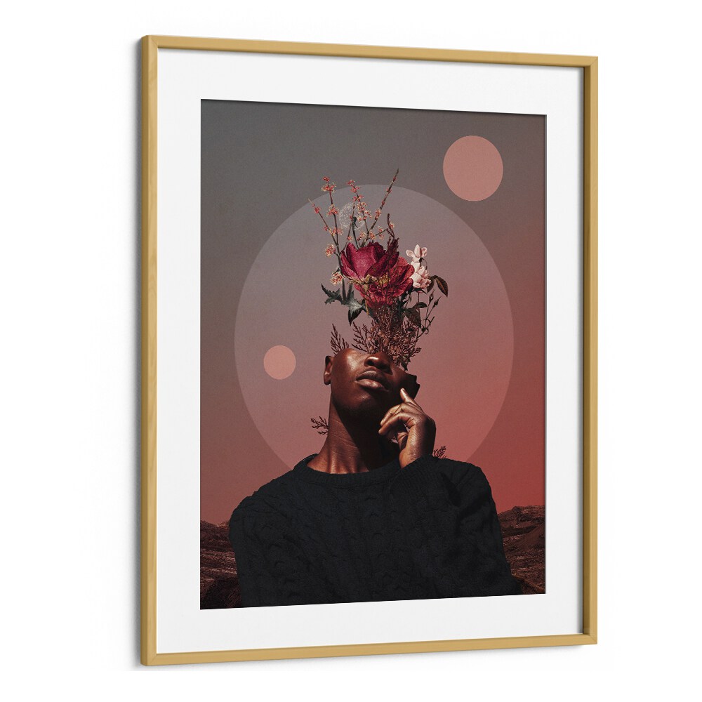 Surreal art prints titled "PALE MEMORIES OF DUSK" by Frank Moth in an elegant oak frame, showcasing enchanting imagery.