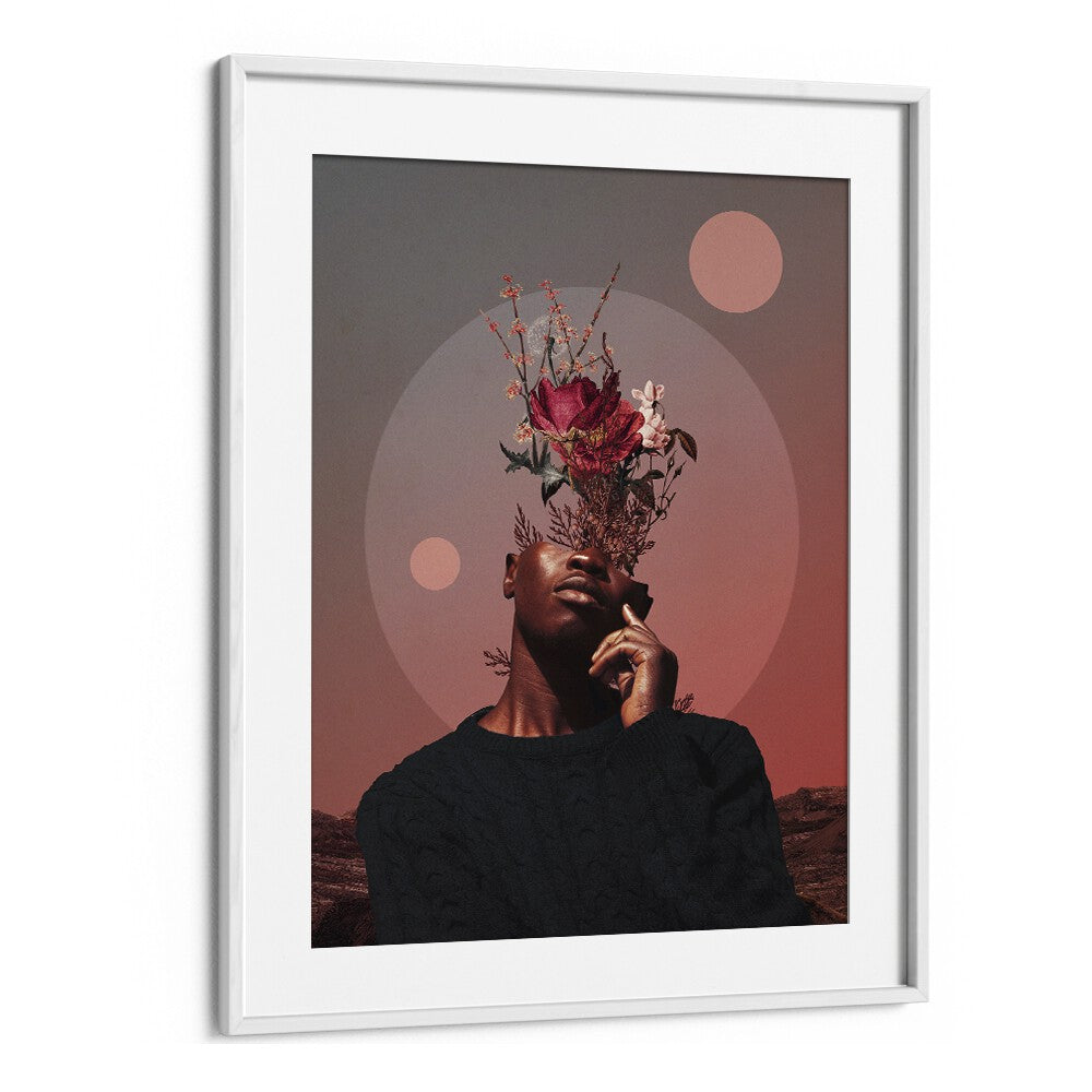 Surreal art print "Pale Memories of Dusk" by Frank Moth in a white frame, blending elegance and imagination.