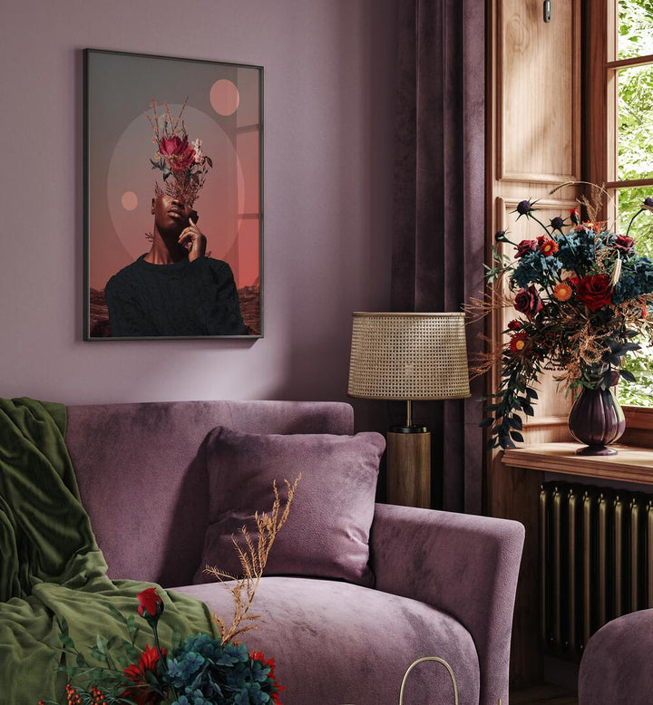 Stylish interior featuring "Pale Memories of Dusk, Surreal Art Prints" by Frank Moth, enhancing modern decor.