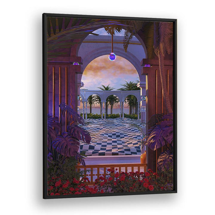 Vibrant PALLIDIUM, SURREAL ART PRINTS by Cosmo Zach featuring a stunning surreal landscape in a black frame.