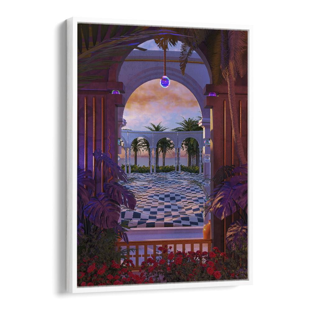 PALLIDIUM, SURREAL ART PRINTS by Cosmo Zach features vibrant colors and intricate details in a stunning surreal landscape.