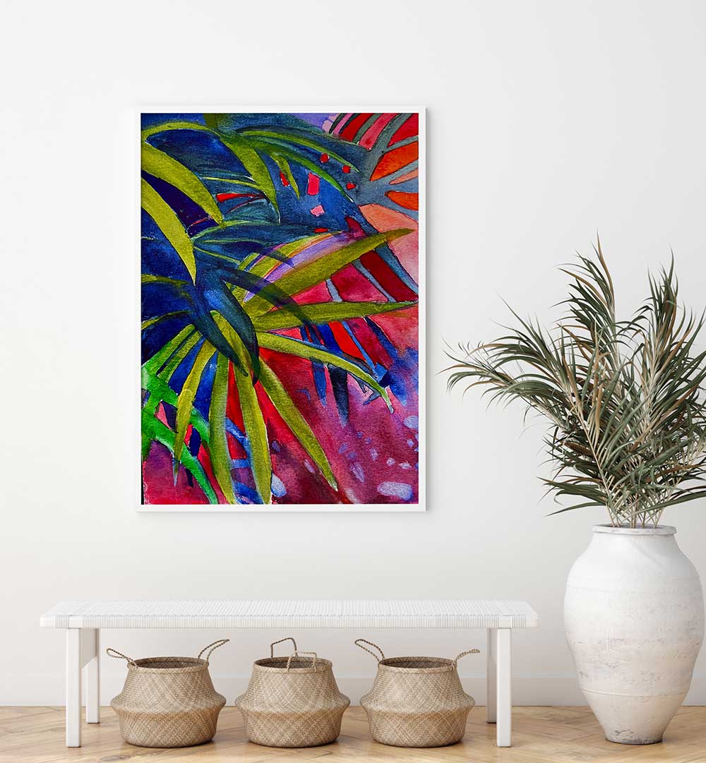 PALM SUNSET , FLORAL FLOWER PAINTINGS
