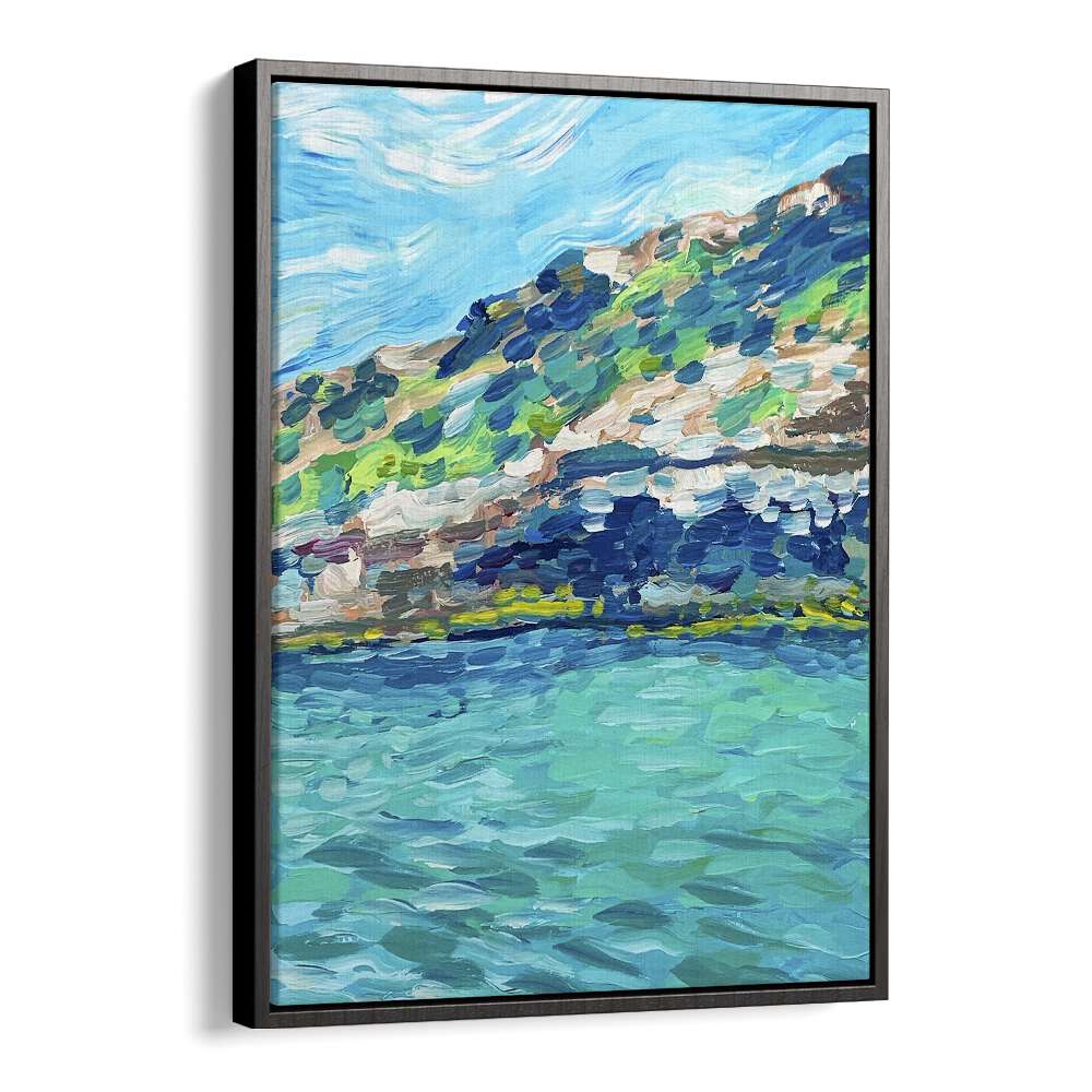 Breathtaking PALMA, LANDSCAPE PAINTINGS in a black floater frame, perfect for enhancing your living space.
